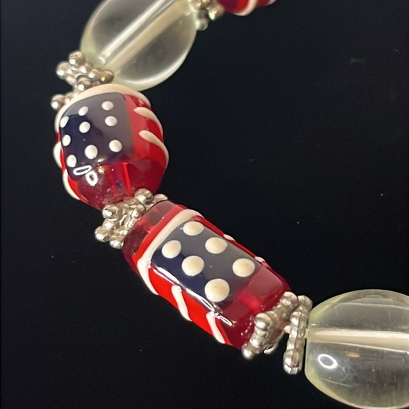 Lampwork Glass Bead American Flag 4th of July Red White Blue Stretch Bracelet - Picture 4 of 6